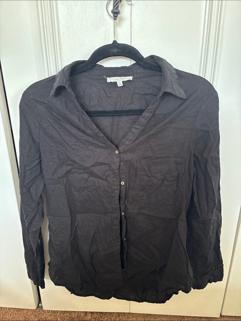 Love Tree Black Collared Button-Down Top
